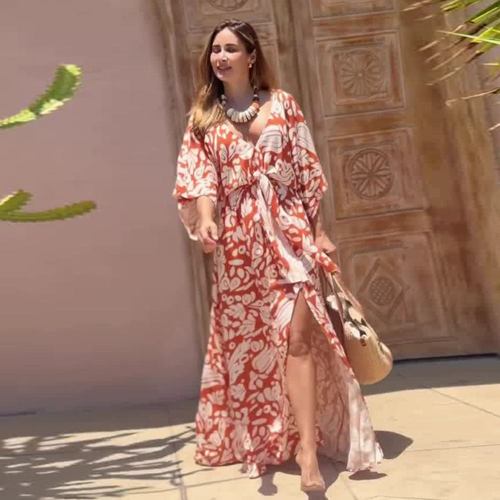 Forever 21 Elegant Floral Three Quarter Sleeve Round-Neck Loose Dress